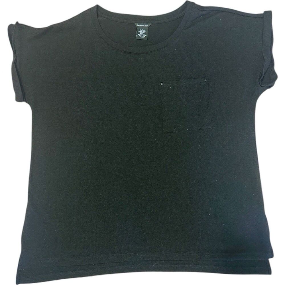 Calvin Klein Women's Short Sleeve Top Plus Size XL Black Cree Neck Stretch Shirt